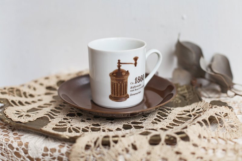 【好日戀物】1860/1890德國vintage雙面磨豆機紀念咖啡杯組 - 咖啡杯/馬克杯 - 瓷 白色