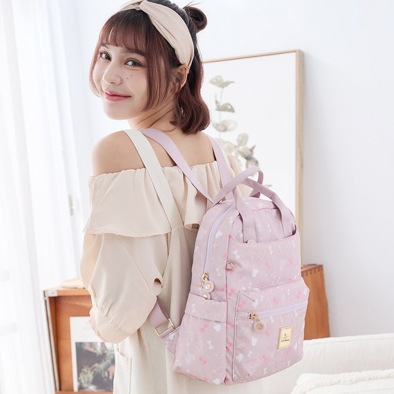 [Sweet Q Cute] Heart to Heart - Gentle College Style Backpack - Pink Apricot - Backpacks - Nylon Multicolor