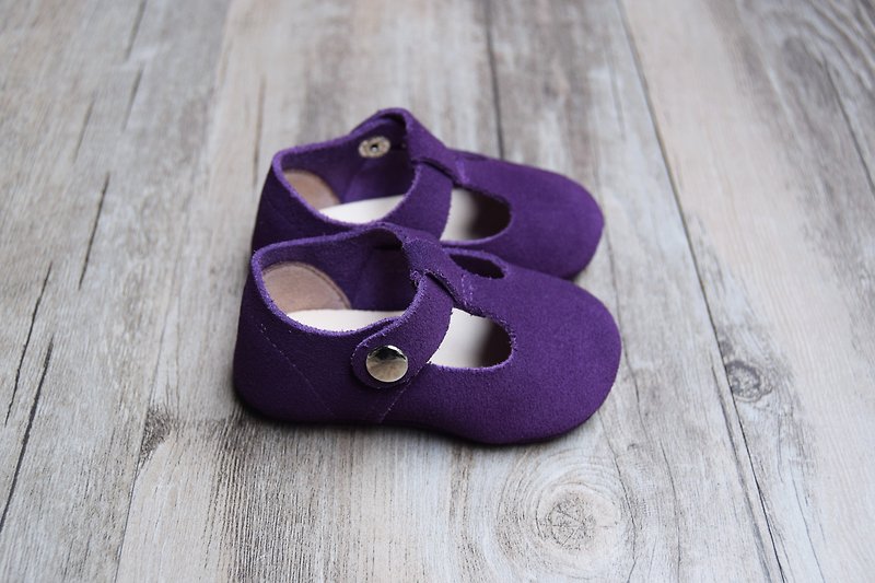 紫色嬰兒鞋 娃娃鞋 學步鞋 彌月禮盒 滿月禮 嬰兒禮物 手作嬰兒鞋 - 嬰兒鞋/學步鞋 - 真皮 紫色