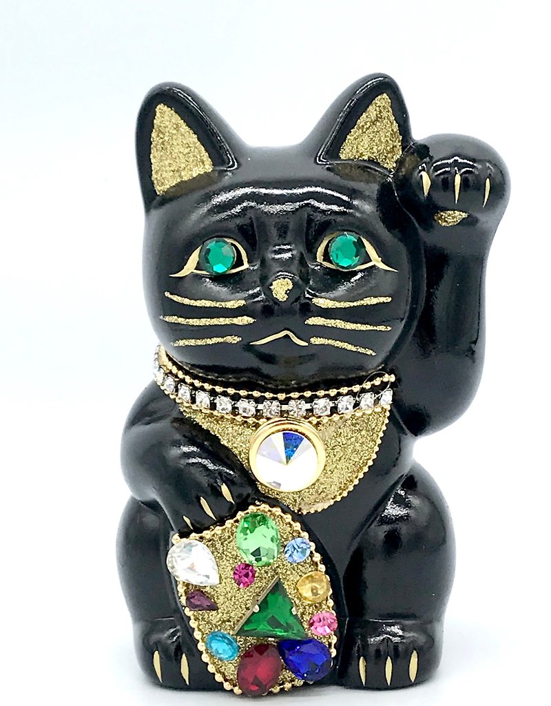 招き猫　ご縁猫　ジュエリーキャット - 置物 - 陶器 ブラック