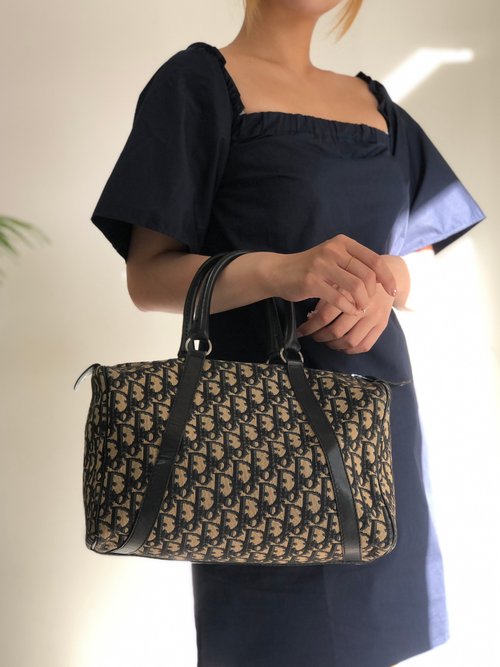 Shipped from Japan] Christian Dior Dior Trotter Jacquard Leather Boston Bag  Navy 74b3p6 - Shop solo-vintage Handbags & Totes - Pinkoi