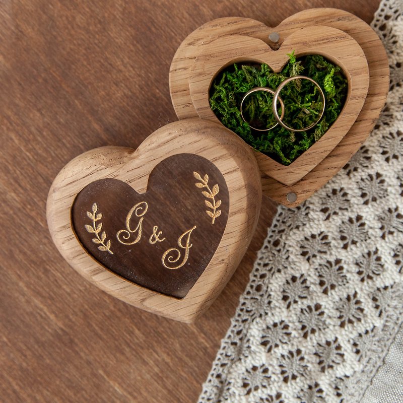 Custom wooden heart ring box for wedding ceremony | engagement ring bearer box - Other - Wood Multicolor