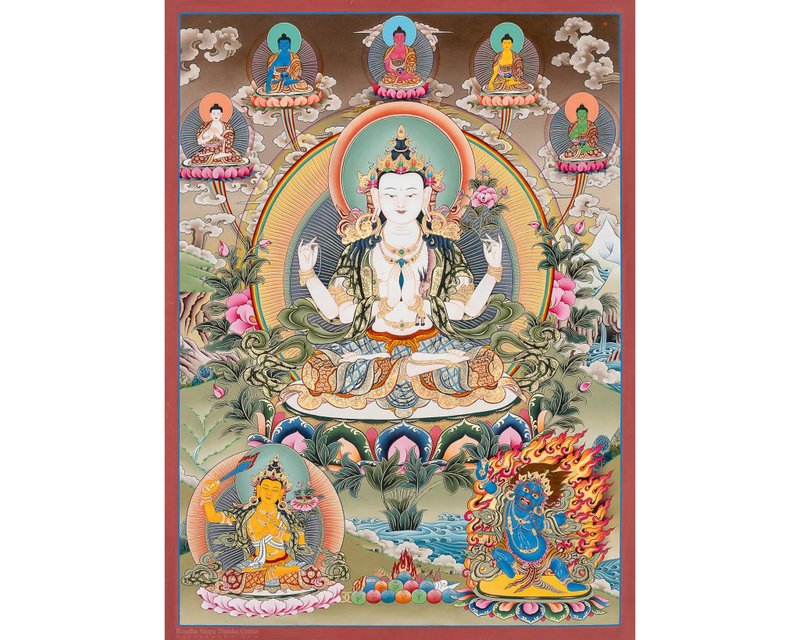 觀世音菩薩唐卡  無限慈悲的佛陀 - 壁貼/牆壁裝飾 - 其他材質 多色