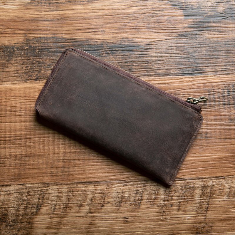 Wallet, slim, small, TIDY SLIM, Slim Tidy, long wallet, men's, thin, genuine leather, L-shaped zipper, YKK, large capacity, lightweight, TIDY2.0, small Brown - กระเป๋าสตางค์ - หนังแท้ สีนำ้ตาล