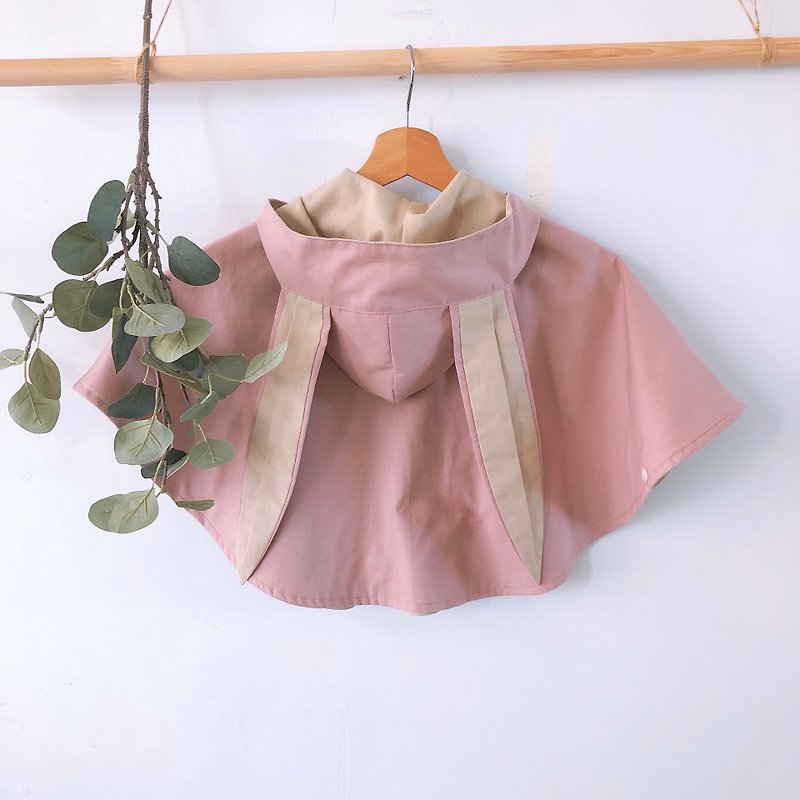 Shimori Family/Rabbit Cloak/Little Rabbit Fufu on Rabbit Island/Milk Tea Powder x Oatmeal - Coats - Cotton & Hemp Pink