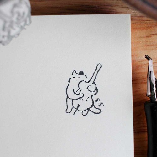 Jayeon Store (Jayeon Store Wood Stamp Series) a Cat playing double bass