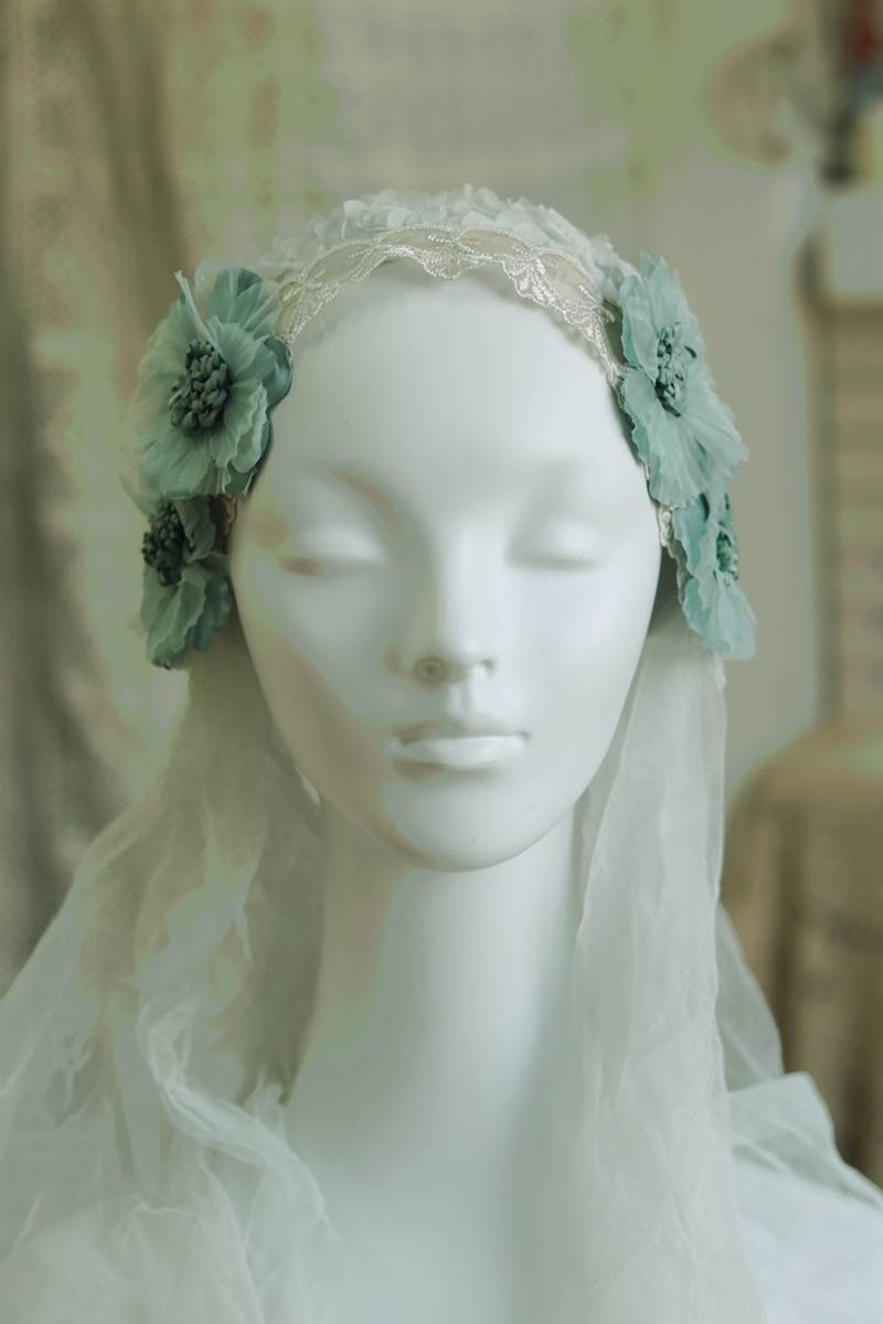 Vintage hand-dyed old 20s style bridal mesh hat handmade mesh veil - Hats & Caps - Other Materials 