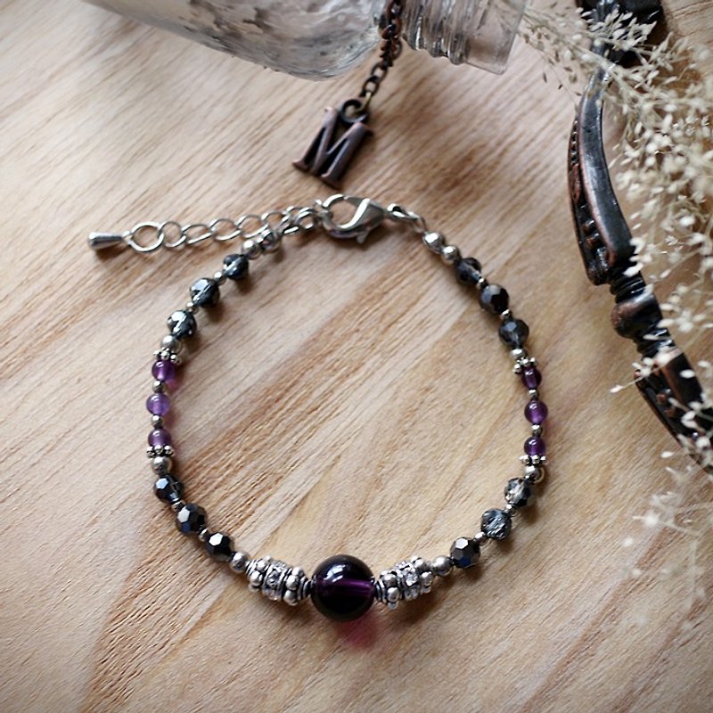 Muse Fashion Series NO.13 Mother's Day natural stone amethyst purple ornate silver bracelet - สร้อยข้อมือ - เครื่องเพชรพลอย สีม่วง