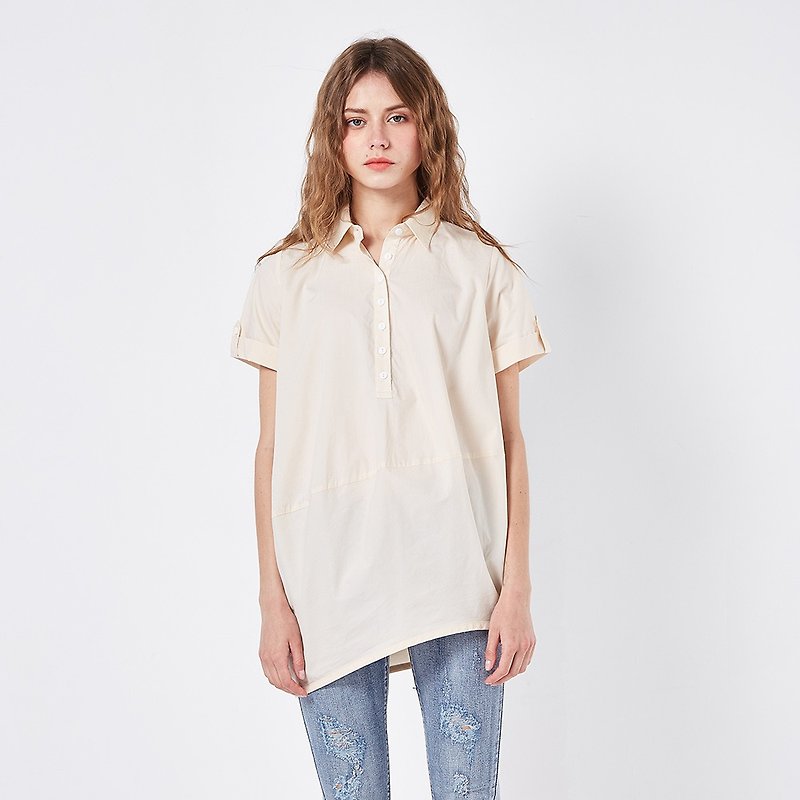 Hana Mokuba Shirt Collar Long Asymmetric Oversized Top - Women's Tops - Cotton & Hemp 