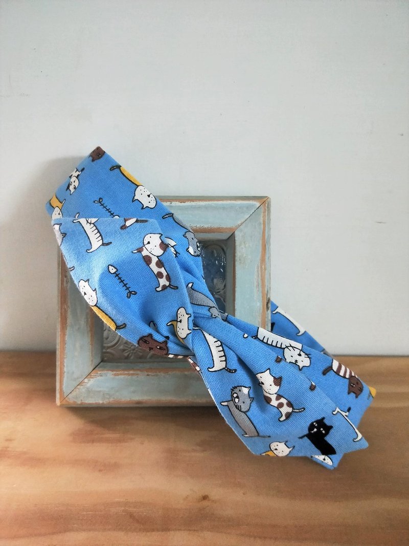 轉轉髮帶-藍貓咪 - 髮箍/髮帶 - 棉．麻 藍色