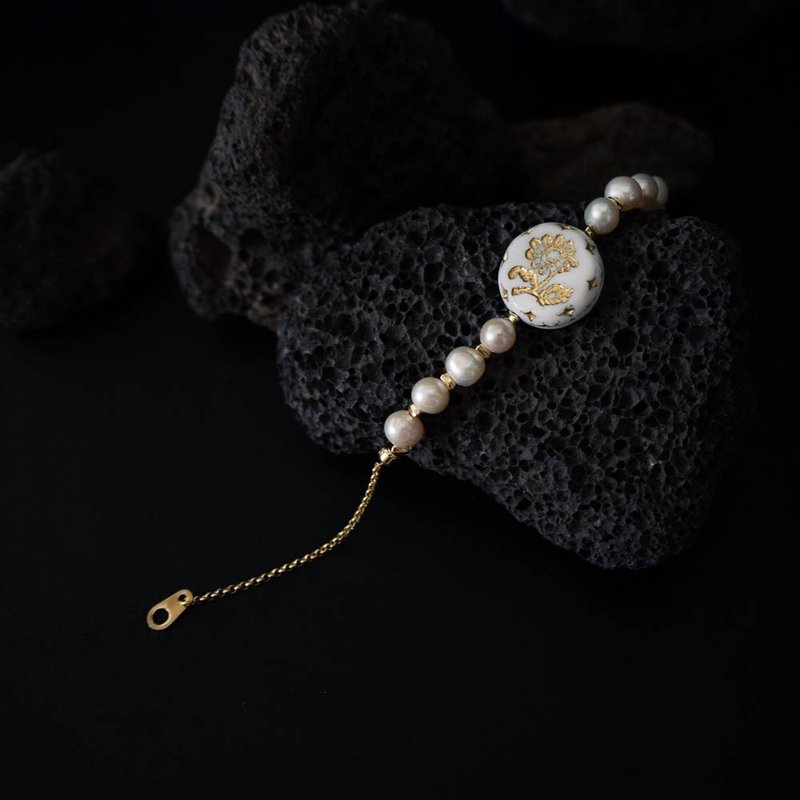 手鍊 | Freshwater Pearl 雕花琉璃淡水珍珠 | 含保固維修 - 手鍊/手環 - 珍珠 白色