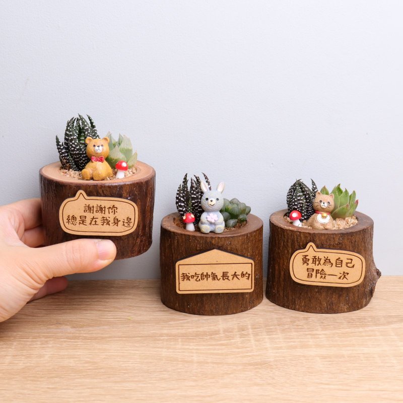 Little Zoo claw-shaped succulent potted plant lettering customization|Opening, resignation, birthday, Christmas and New Year gifts - Plants - Wood Khaki