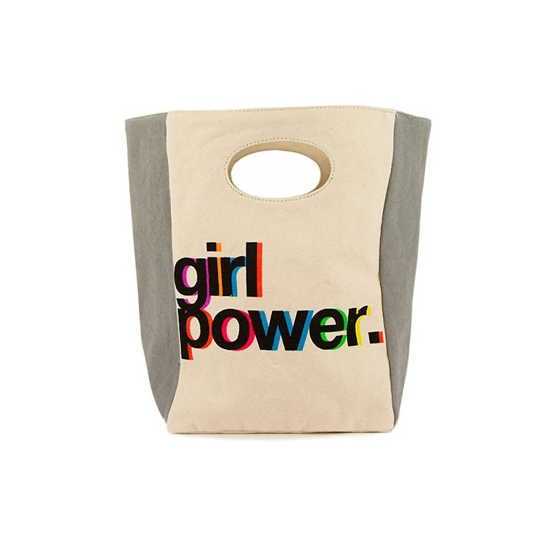 [Canadian Fluf Organic Cotton] Handbag--(female power) gifts for girls - กระเป๋าถือ - ผ้าฝ้าย/ผ้าลินิน ขาว