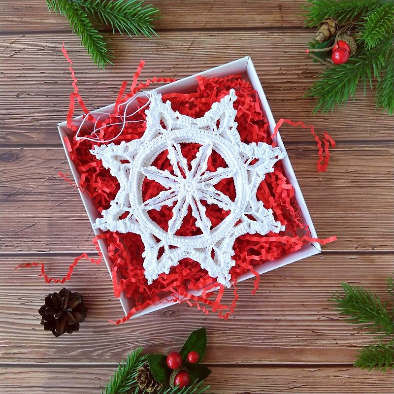 Large snowflake decorations for Christmas, 雪花聖誕飾品, Handmade Christmas Gift idea - ของวางตกแต่ง - ผ้าฝ้าย/ผ้าลินิน ขาว