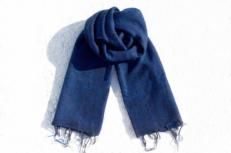 民族風披巾/boho針織圍巾/手織圍巾/針織披巾/蓋毯-簡約時尚 藍色 - 絲巾 - 羊毛 藍色