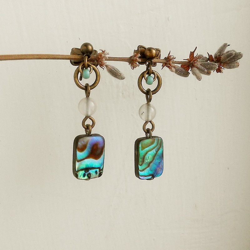 Abalone Shell Earrings Persian Agate elegant - Earrings & Clip-ons - Other Metals Green