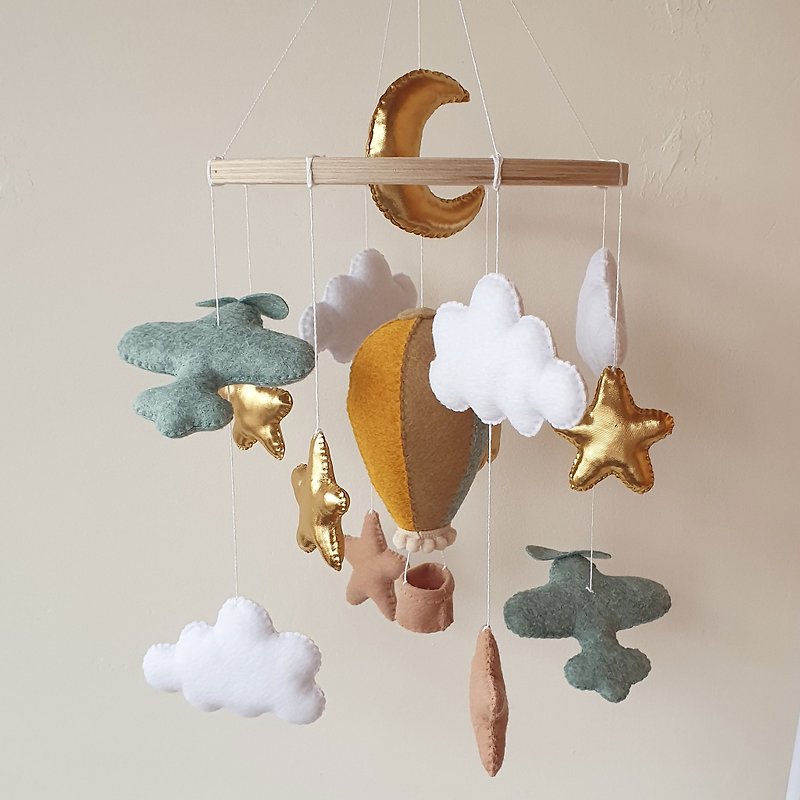 Airplane mobile, crib mobile baby boy, nursery decor, star mobile, cloud mobile - Kids' Toys - Eco-Friendly Materials 