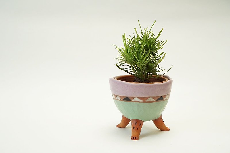 3足の木の鉢 - 観葉植物 - 陶器 パープル