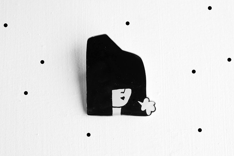 Miss Hairy Collection / Black and White Brooch/ #H010 - Brooches - Acrylic Black