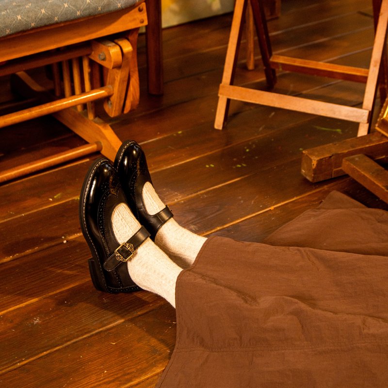 長翼紋雕花瑪莉珍鞋女鞋/黑色/213D楦 - 瑪莉珍鞋 - 真皮 黑色