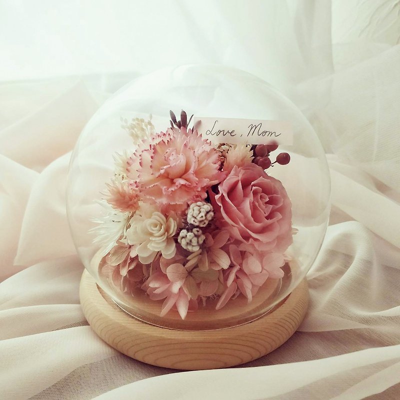 母親節不凋花玻璃罩盅 - 乾燥花/永生花 - 植物．花 粉紅色