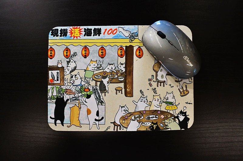 Three Cat Shop ~ Hot Fried 100 Mouse Pad (Illustrator: Miss Cat) - แผ่นรองเมาส์ - เส้นใยสังเคราะห์ 