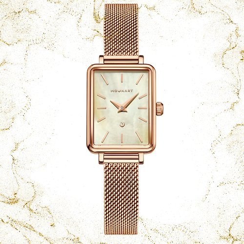 MOONART影月手錶品牌官方店 【MOONART】方型手錶 藝月系列-金沙 女裝手錶 珍珠貝藝術手錶