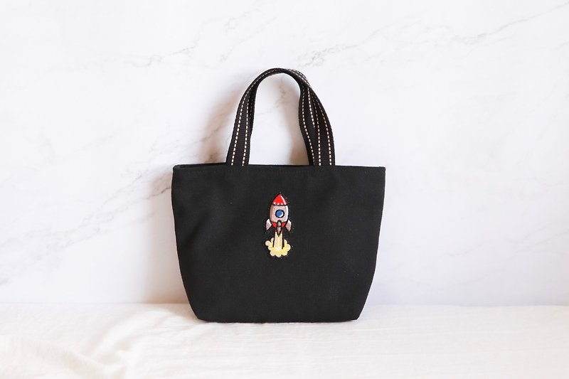 Rocket Ejection Embroidered Eco Bag Tote - Handbags & Totes - Cotton & Hemp Black