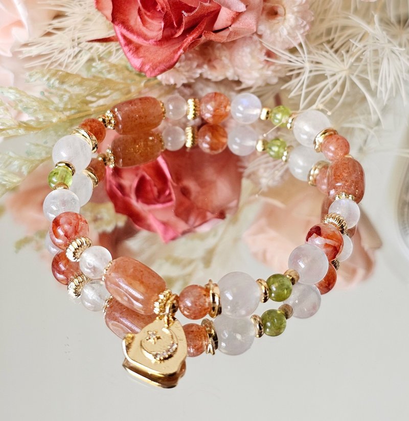 The bright and shining warm sun - full of positive energy/sun Stone/ Stone/red gum flower/moonstone - สร้อยข้อมือ - คริสตัล หลากหลายสี