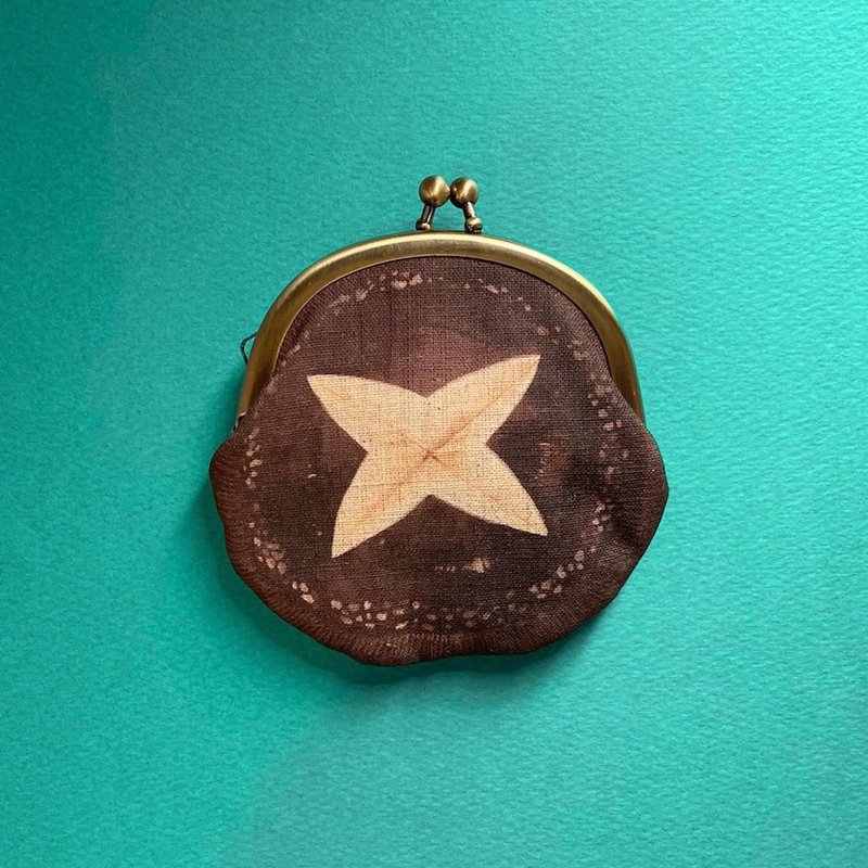 しいたけがま口-十字切り / kinoko gamaguchi purse - shiitake -財布,小銭入れ,ポーチ, accessory case - 化妝包/收納袋 - 棉．麻 咖啡色