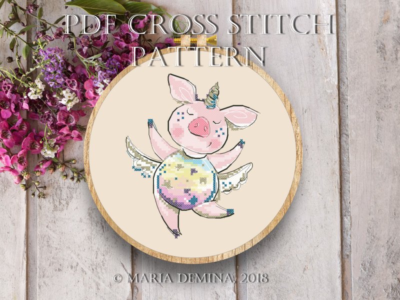 Happy Piggy PDF cross stitch pattern - 手工藝教學/工具書 - 其他材質 