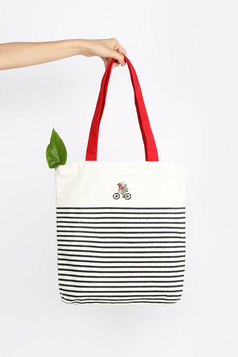 袋給你快樂 - 的動物 - Happy Bag 肩背拉鍊購物袋 - 側背包/斜孭袋 - 棉．麻 白色