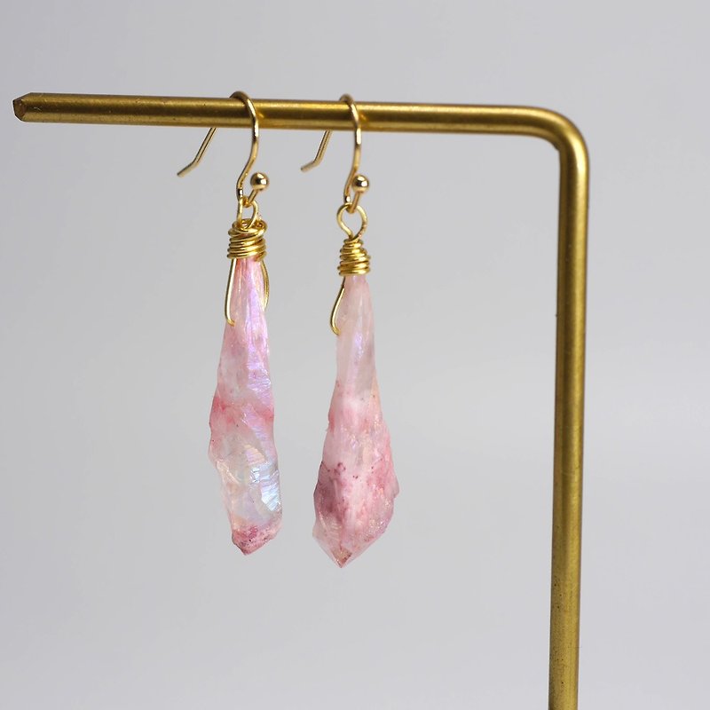 Rough Quartz Crystal Earrings with gold plated - Earrings & Clip-ons - Crystal Blue
