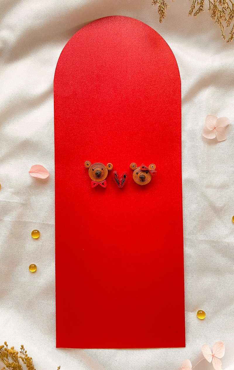 捲紙紅包袋—相親相愛的熊熊(紅底) - 紅包袋/春聯 - 紙 紅色