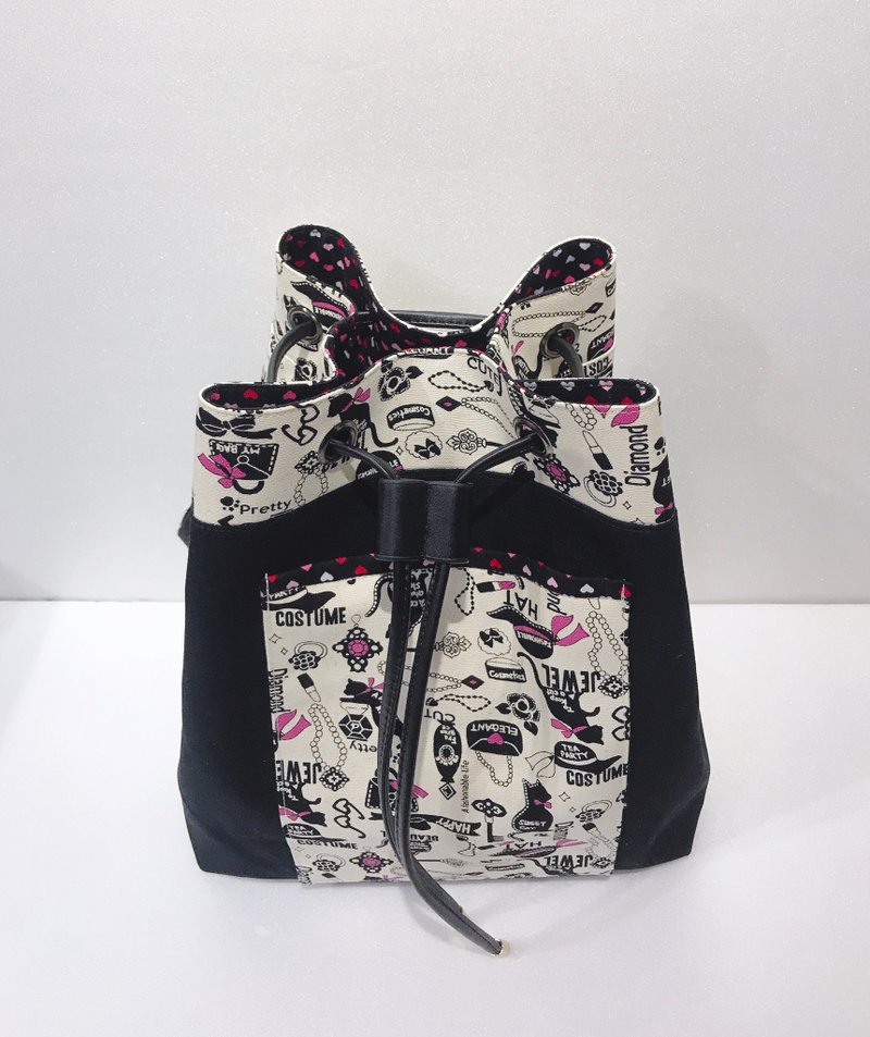 [Large capacity bucket bag] sexy little wild cat black - Other - Cotton & Hemp Black