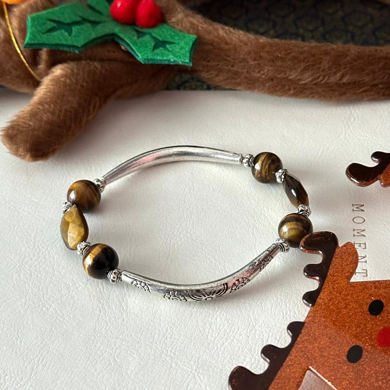 [Christmas Gift] Yellow Tiger Eyes | Silver bracelet with confidence and firmness in wealth [Cancer and Leo | July] - Bracelets - Semi-Precious Stones Brown