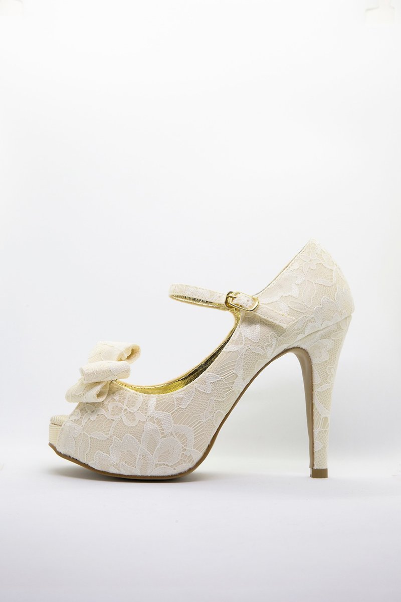 Lace open toe wedding shoes high heels with platform (no ribbon&shoe clips) - High Heels - Other Materials 
