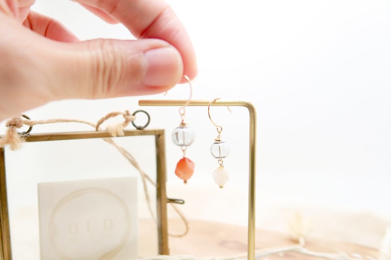 OUD Original/Faceted Rutilated Quartz/Glass Ball Dangling Earring/14K GF/Clip-on - Earrings & Clip-ons - Jade Orange