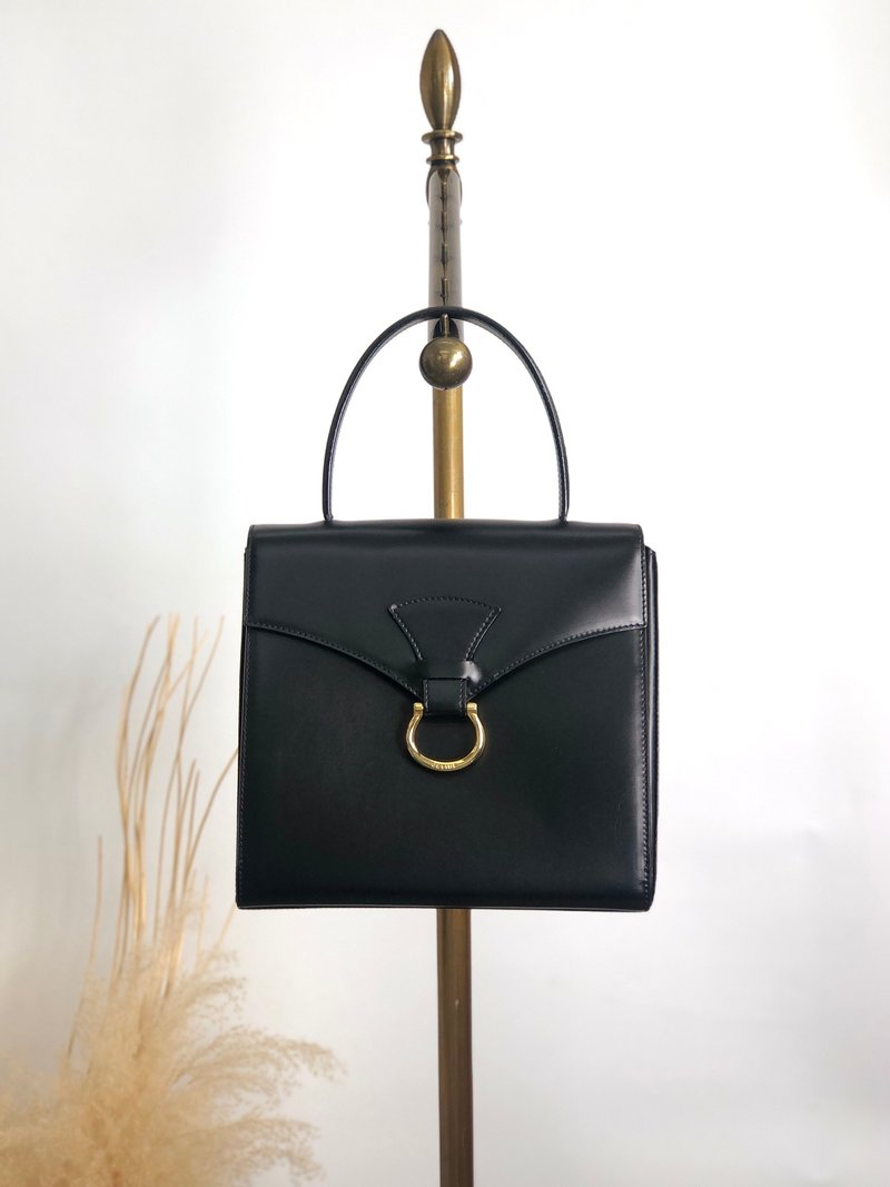 【 日本直送　名牌中古包 】CELINE セリーヌ ハンドバッグ ブラック ホースビット レザー トップハンドル vintage ヴィンテージ zbgk75 - 手提包/手提袋 - 真皮 黑色