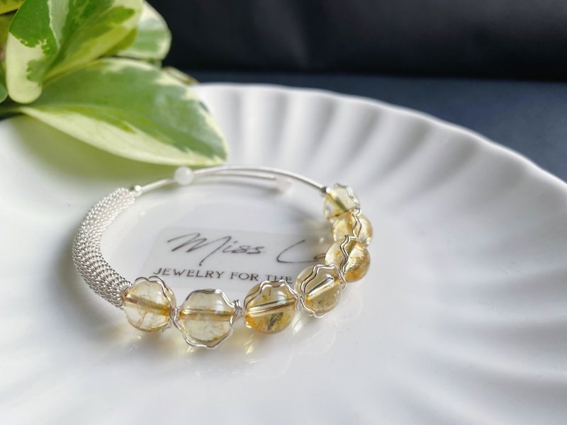 Citrine around Silver wire design bracelet gift natural stone crystal girlfriend birthday gift