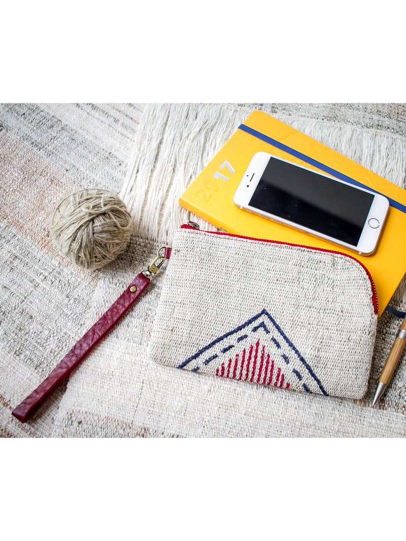 Hand Woven Cotton with Hand Embroidery Wristlet (natural cotton color) - Wallets - Cotton & Hemp White