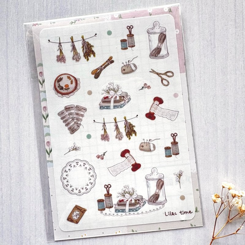 ハーフカットシール　マスキングテープ素材　布とレースと糸 - 貼紙 - 紙 