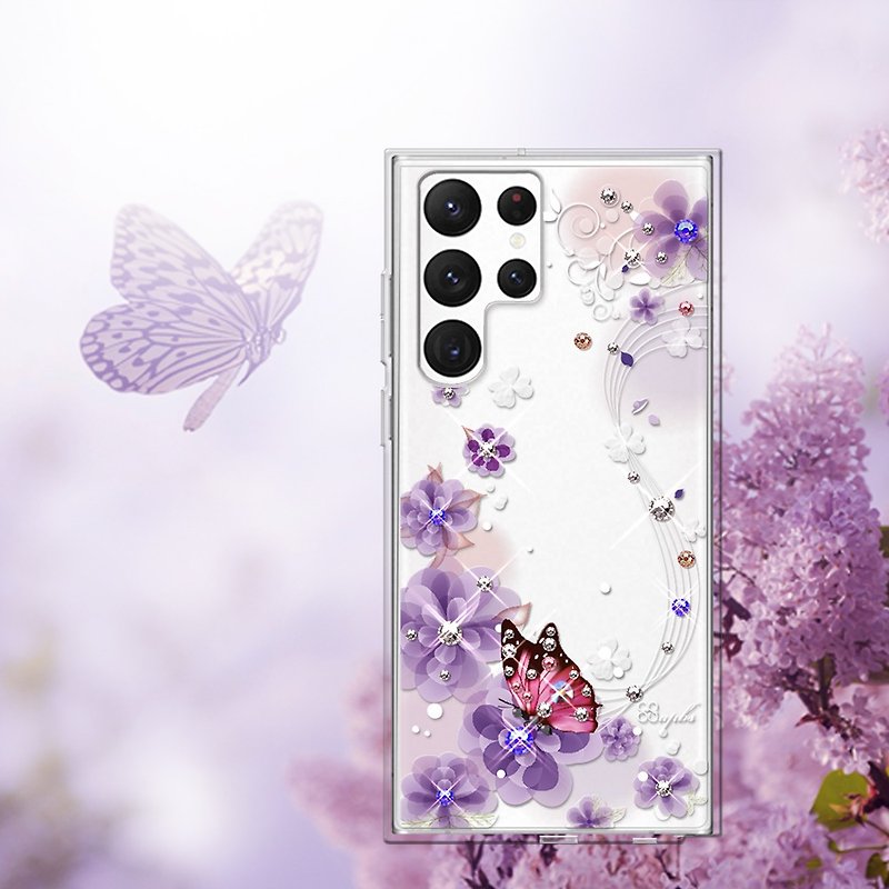 Samsung S22&S21 full series of thin military-standard anti-fall colored diamond mobile phone cases-Love Butterfly Love - เคส/ซองมือถือ - วัสดุอื่นๆ หลากหลายสี