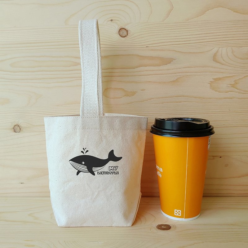 Whale water drink bag - ถุงใส่กระติกนำ้ - ผ้าฝ้าย/ผ้าลินิน ขาว