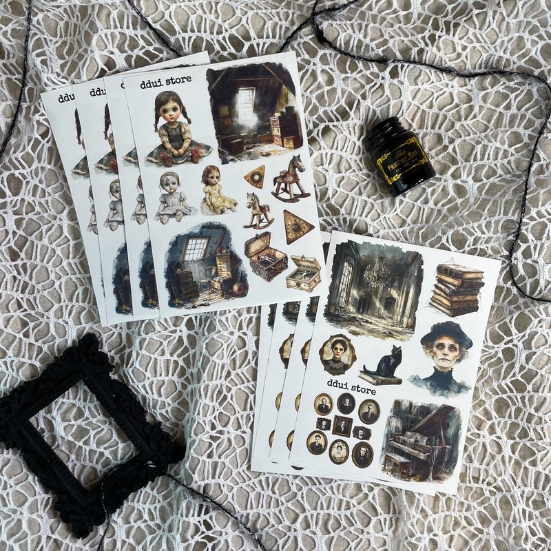 DDui store) ghost house Gothic sticker - 貼紙 - 紙 卡其色