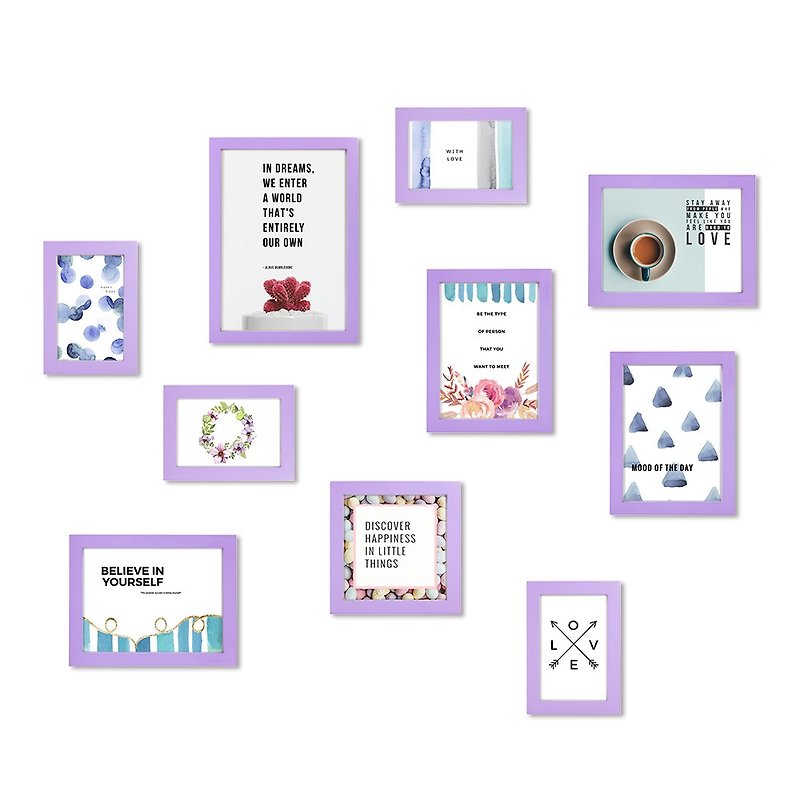 簡約相框 粉紫色10入組合 馬卡龍色系 少女風格 室內設計 照片牆 - 相框/畫框 - 木頭 紫色
