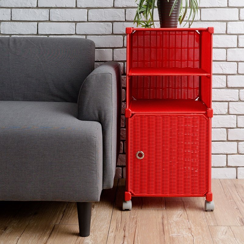 Rattan cube combination 2-layer storage rack (1 door panel + 1 layer panel + attached wheels)-DIY-multiple colors available - กล่องเก็บของ - วัสดุอีโค หลากหลายสี