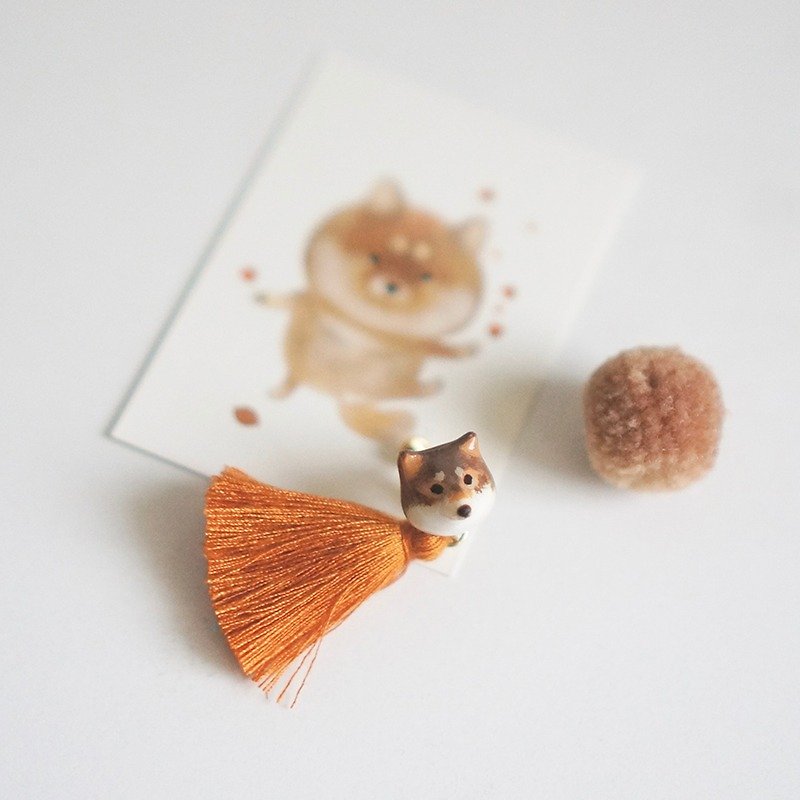 [Horned forest] flax chai dog single ear clip / ear needle - Earrings & Clip-ons - Other Materials 