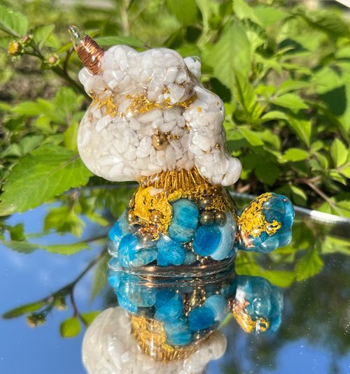 阜東宣 獨角獸樂園 Orgonite 奧剛能量獨角獸-月光石+藍磷灰 大