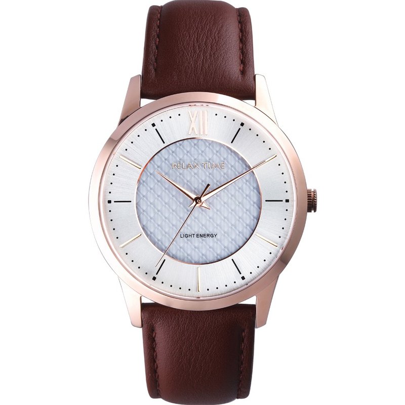 Relax time solar fashion men's watch- Rose Gold and white (RT-108S-3m) 44mm - นาฬิกาผู้ชาย - สแตนเลส สีกากี